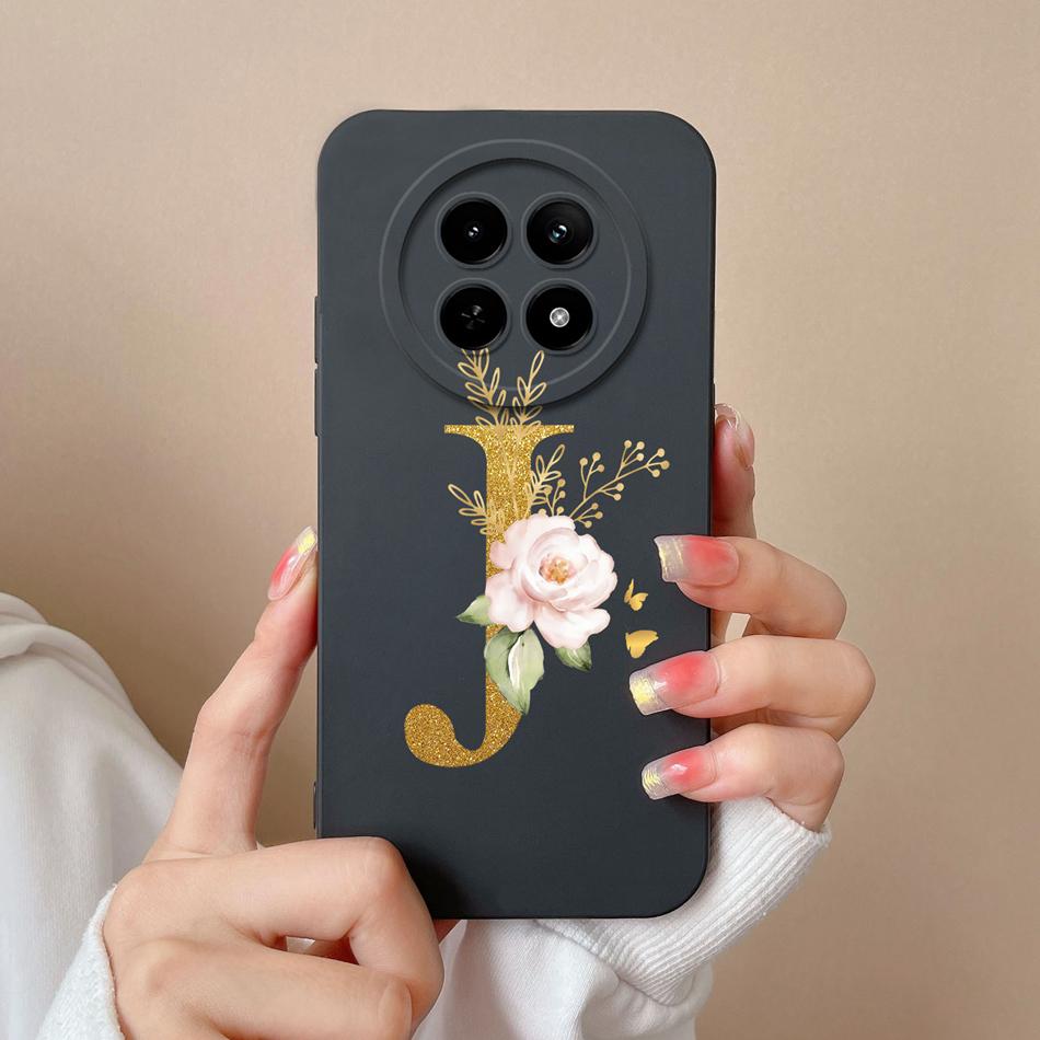 Cases For OPPO Realme12 12x 5G Elegant Rose Letter Soft Liquid Silicone Lens Protective Back Covers For Realme 12 X Bumper Funda