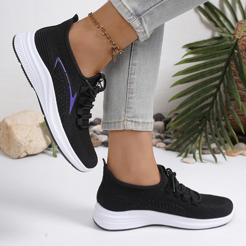 Fashion Breathable Knitted Female Running Sneakers Comfortable Lace Up Thick Sole Sport Shoes Woman 2025 Non Slip Mesh Sneakers Female