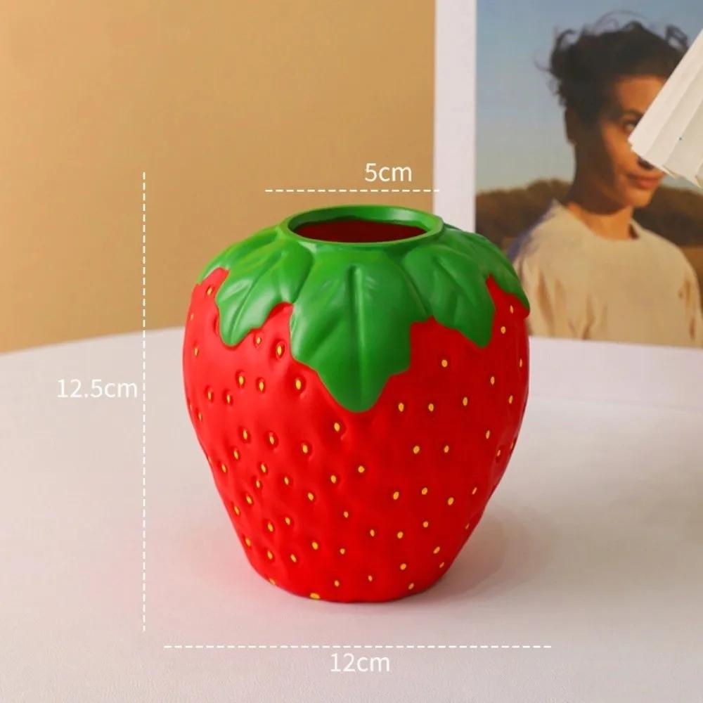 Cute Flower Arrangement Strawberry Shaped Vase Home Decoration Desktop Strawberry Vase Resin Fruit Pots Office