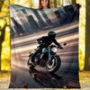 Vintage Motorcycle Sunset Fleece Printed Flannel Blanket, Warm Soft Throw Sofa Bed Blanket