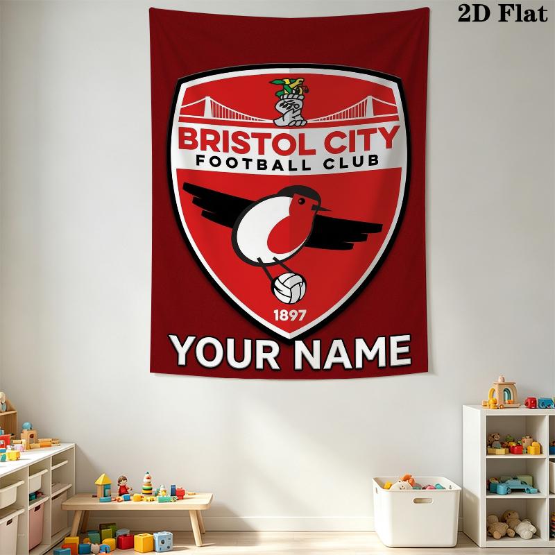 Custom Name Bristol City FC Wall Tapestry Aesthetic Wall Hanging Printed Fabric Blanket Decorative Tapestries for Bedroom Living Room Home Decor