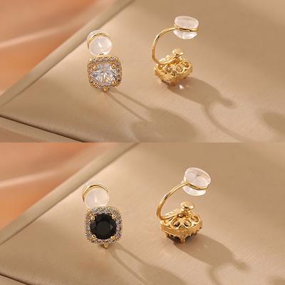 New Fashion Rhinestone Earrings Without Piercing Earrings Women Square Clip On Earrings