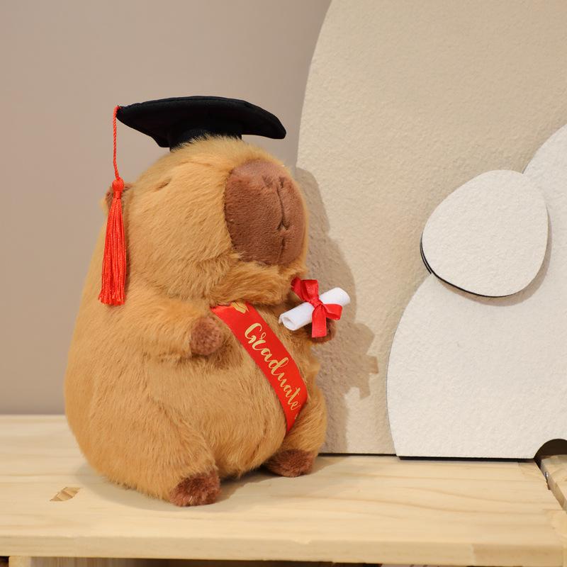 Adorable Graduate Capybara Plush Toy with Cap
