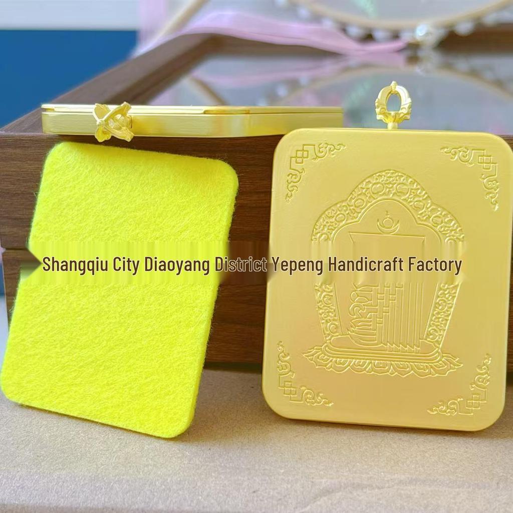 Golden Square Thangka Gau Box Pendant - Tibetan Buddhist Amulet Wearable Sweater Chain