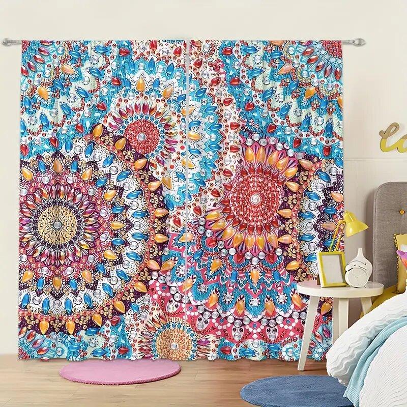 Christmas Decorations: Colorful Crystal Diamond Bohemian Pattern Printed Curtains   Home Decoration   Room Decoration