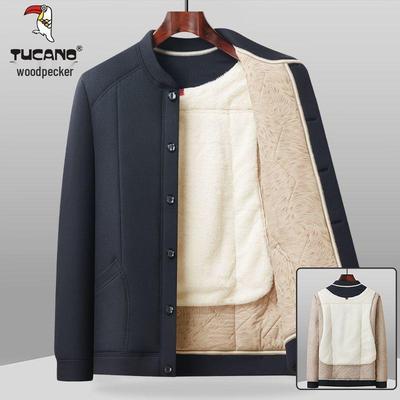 Woodpecker Men's Winter Velvet-Lined Cotton Jacket for Middle-Aged and Elderly
