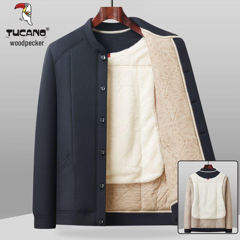 Woodpecker Men s Winter Velvet-Lined Cotton Jacket for Middle-Aged and Elderly 5XL [170-195 lbs]