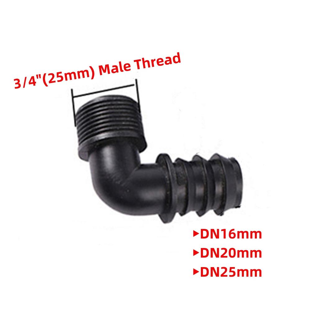 DN16/20/25mm Pipe Barbed Connector 1/2" 3/4" Male Thread Tee Elbow Straight End Plug Joint Garden Irrigation Water Hose Adapter