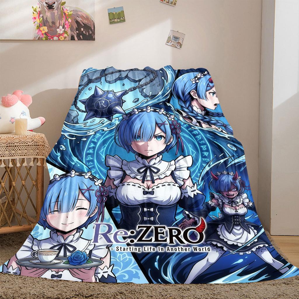 ReZero Chic 2D Print Flannel Blanket, Cartoon Character Decor for Bed, Warm Sofa Travel Nap Blanket_LIAN