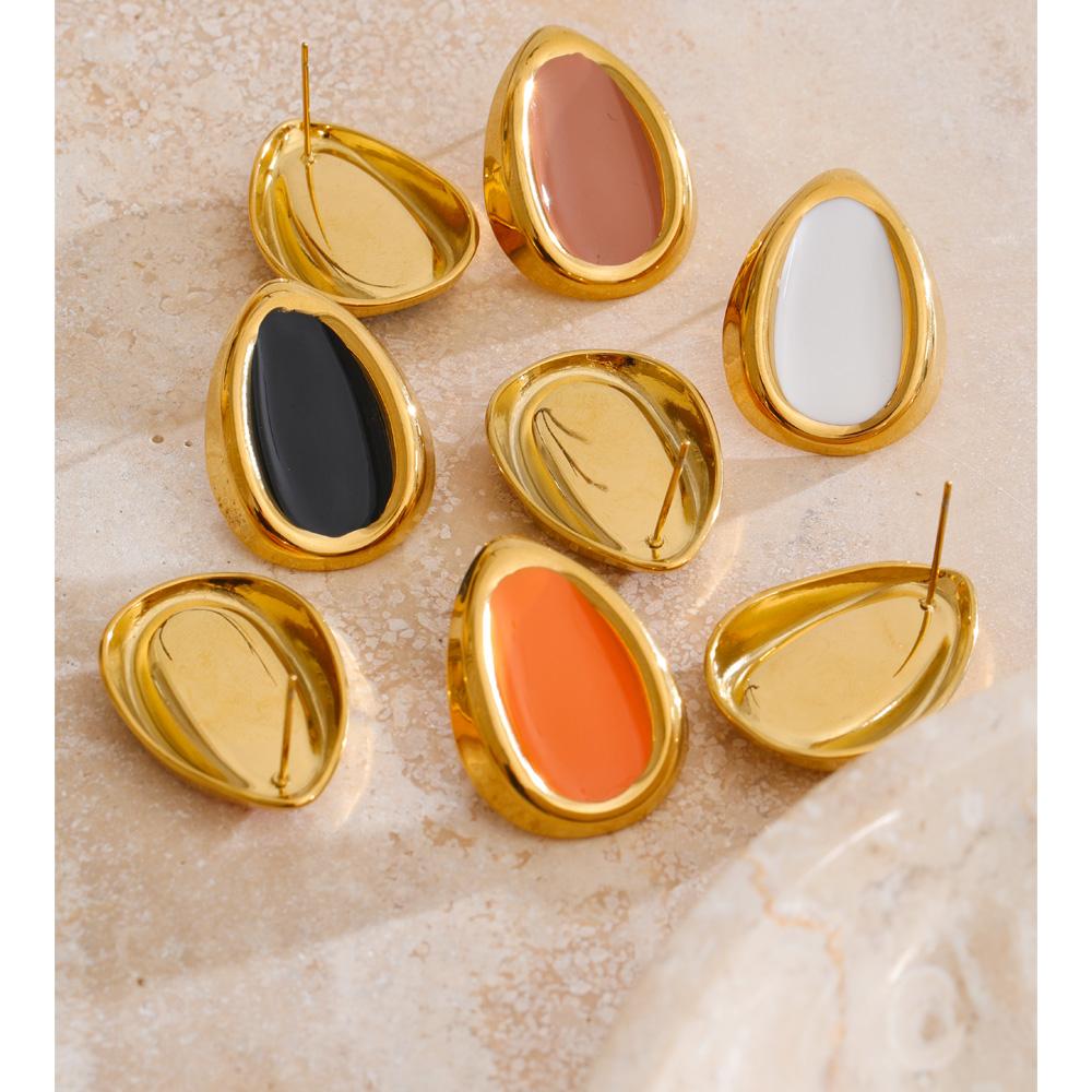 Yhpup Multi-Color Enamel Stud Earrings Waterproof Stainless Steel Daily Jewelry Mocha Black White Orange Color for Spring Summer