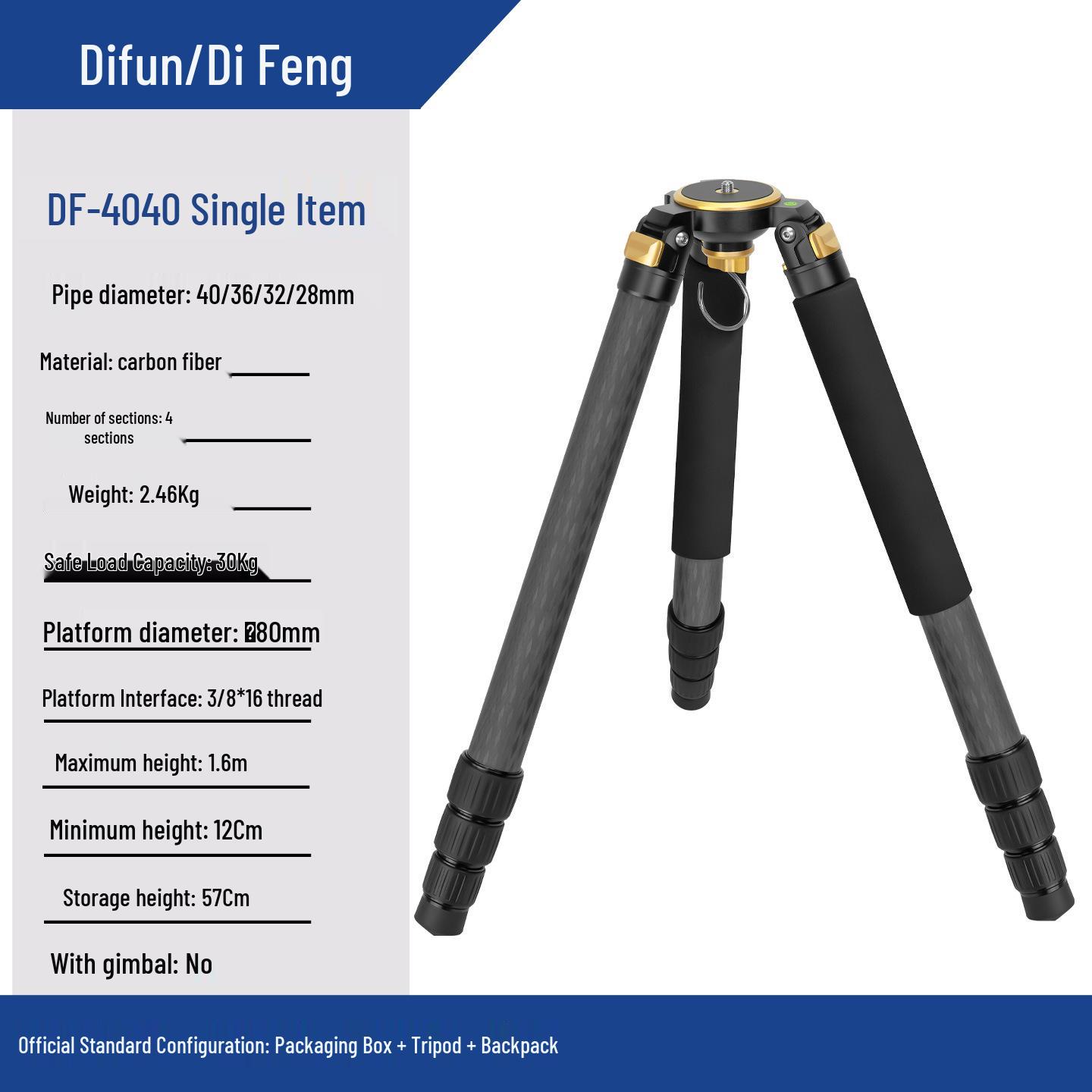 Difeng DF4040 Carbon Fiber Tripod with Large Diameter Center Column for Bird Photography - Compatible with DSLR and Mirrorless Cameras