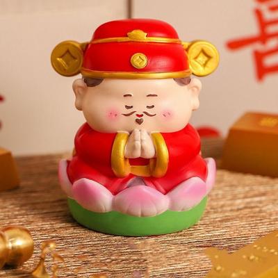 Cartoon God of Fortune Figurine Cute Buddha Good Fortune God of Wealthy Statue Chinese Tradition Myth Resin Desktop Decoration
