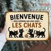 Vintage French Cat BIENVENUE Metal Wall Art Decor for Living Room Kitchen