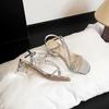 Sandals Female Summer Silver Fairy with Skirt Rhinestones with Transparent Thick Heels and Open-toed High Heels