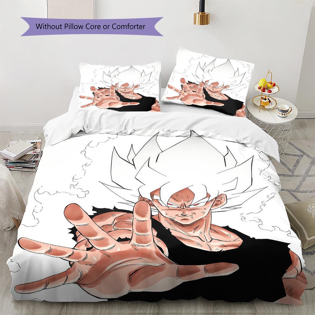 Son Goku Pattern Bedding,Quilt Set Quilt Cover Pillowcase Home Birthday Gift (1 * Duvet Cover + 2 * Pillowcase, Without Core)