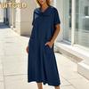 Fashion Summer Spring Solid Color Print Short Sleeve V-Neck Casual Dresses