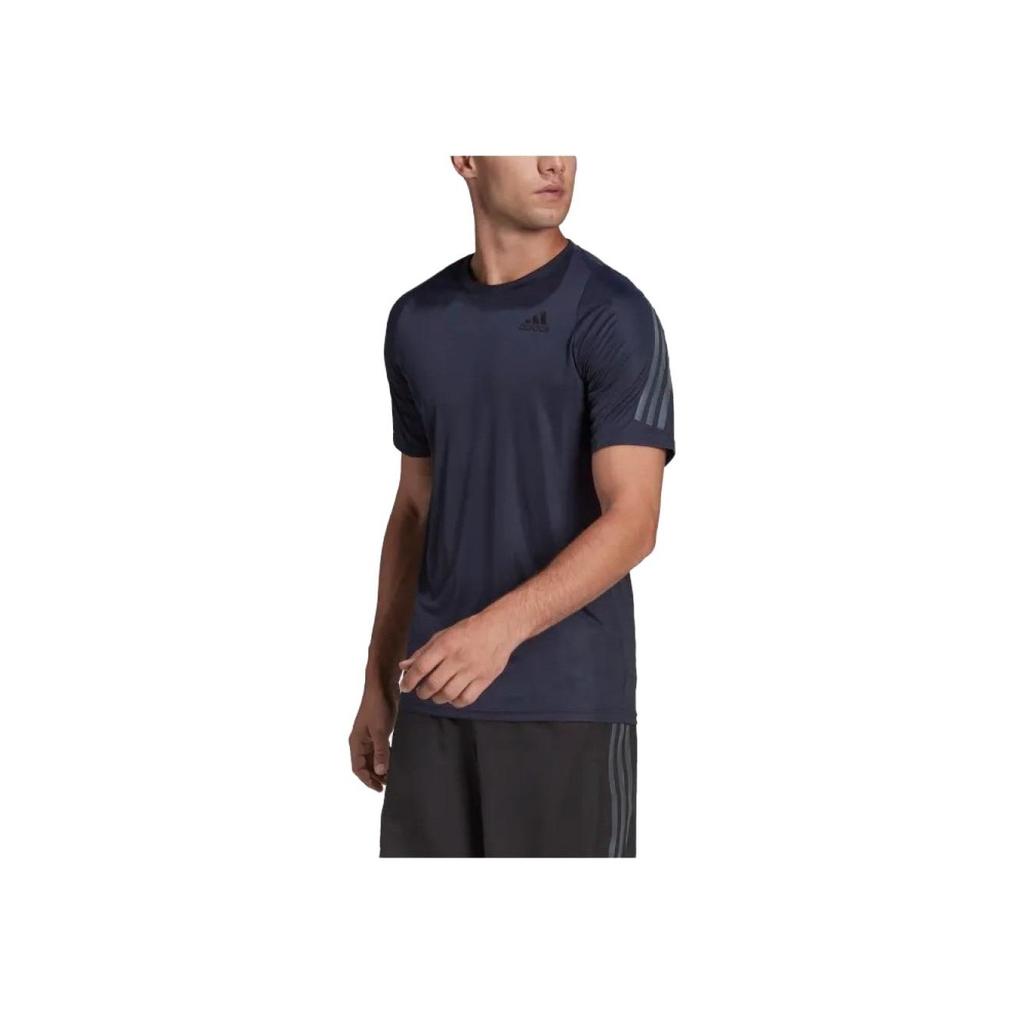 Adidas Solid Color Crew Neck T-Shirt With Logo Print Men Tops Navy-Blue HE2475