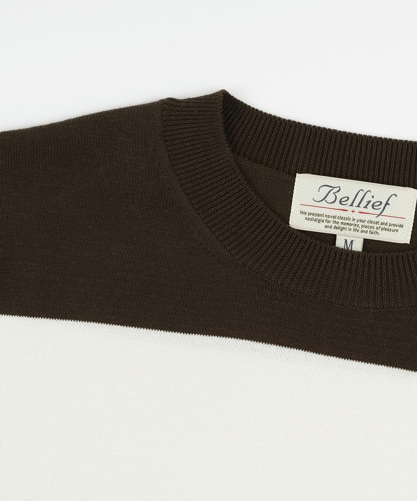 Belief Essential Hard Twist Cotton Short Sleeve Striped Knit (Ivory/Brown)
