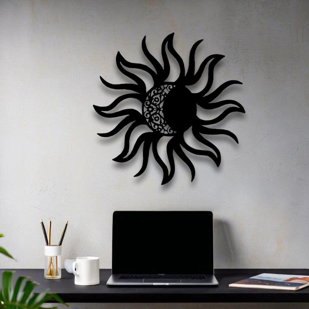 Art Mural Soleil et Lune Décoration Métallique Sculpture pour Maison Intérieur Extérieur
