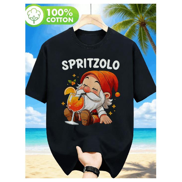 Funny Men's T-Shirt with Spritz Aperitif Print | Back Print | Gnomes and Spritz Graphic, Italian Aperitif Party Apparel, Summer Casual, Perfect Gift