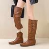 Korean Version of the Inner Height-increasing Sleeve Leather Boots Removable Trousers Boots Autumn and Winter Fashion Two Wear Square Head Women