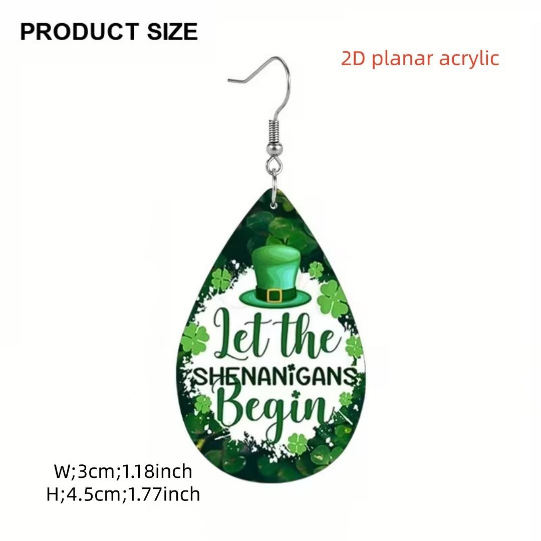 Cross-border new drop-shaped acrylic earrings St. Patrick s Day party four-leaf clover green dress hat earrings