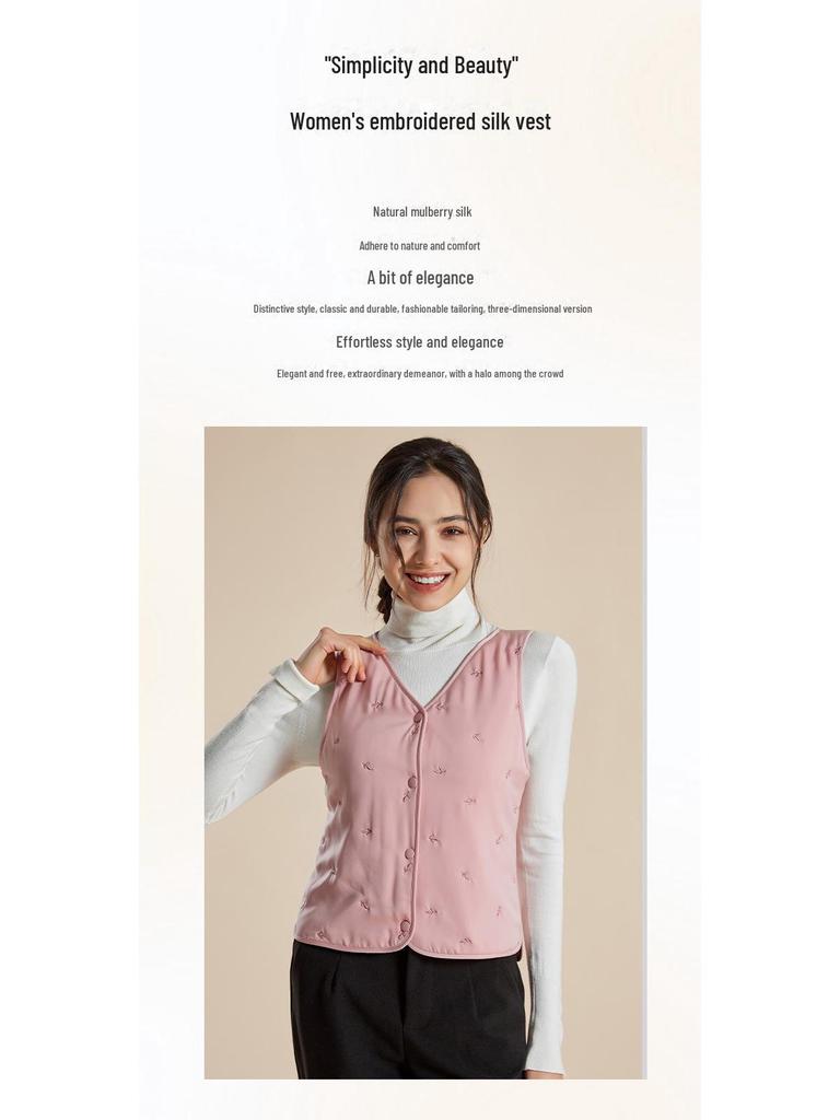Haosangyuan Warm Mulberry Silk Embroidered Vest for Autumn and Winter