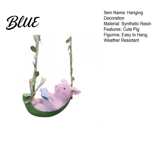 Balcony Decor Hanging Resin Pig Figurine, Cute Piggy Lying in Hammock Reading Figurine Book Ornament, Waterproof Animal Sculpture for Indoor