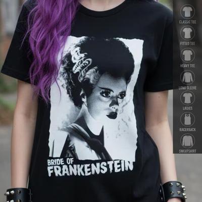 Bride of Frankenstein Shirt | Vintage Goth Style Tee | Horror Movie Top | Elsa Lanchester Graphic | Gift for Gothic Beauties | Black & White
