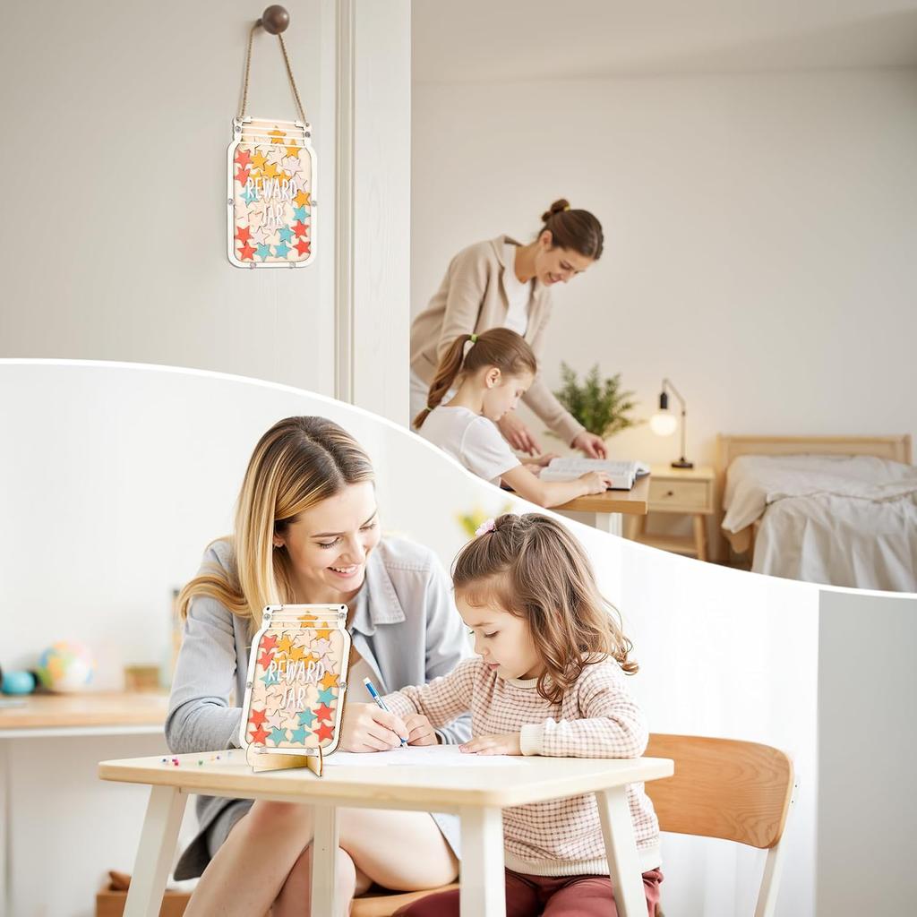 Magnetic Star Reward Jar for Kids, Personalized Reward System for Behavior Management At School Classroom Home Wooden Boho Potty Training Jar for