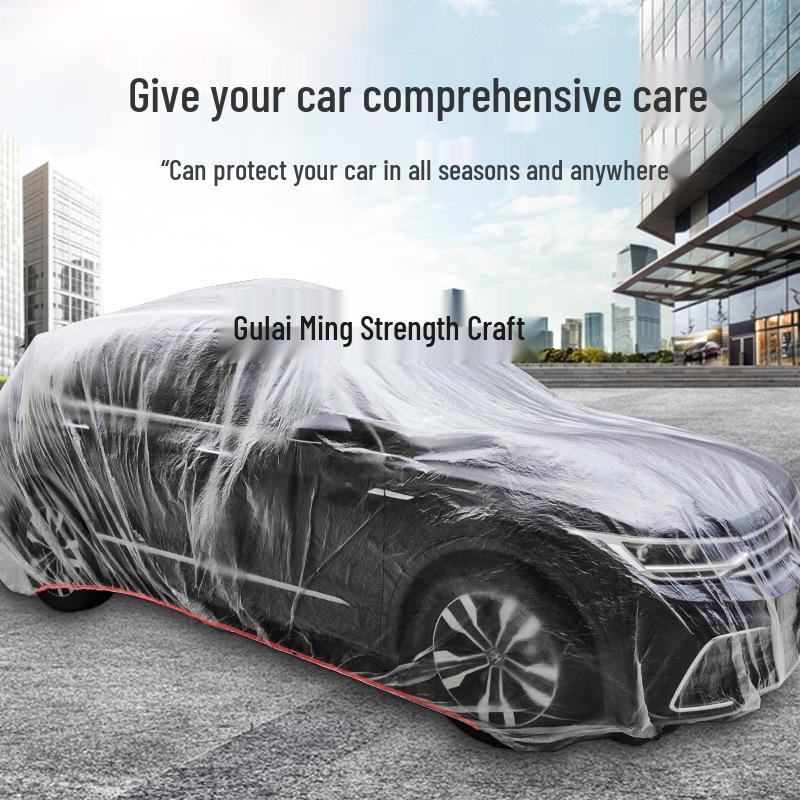 Universal Disposable Car Cover: Sun, Rain & Dust Protection, Transparent Plastic Full Cover