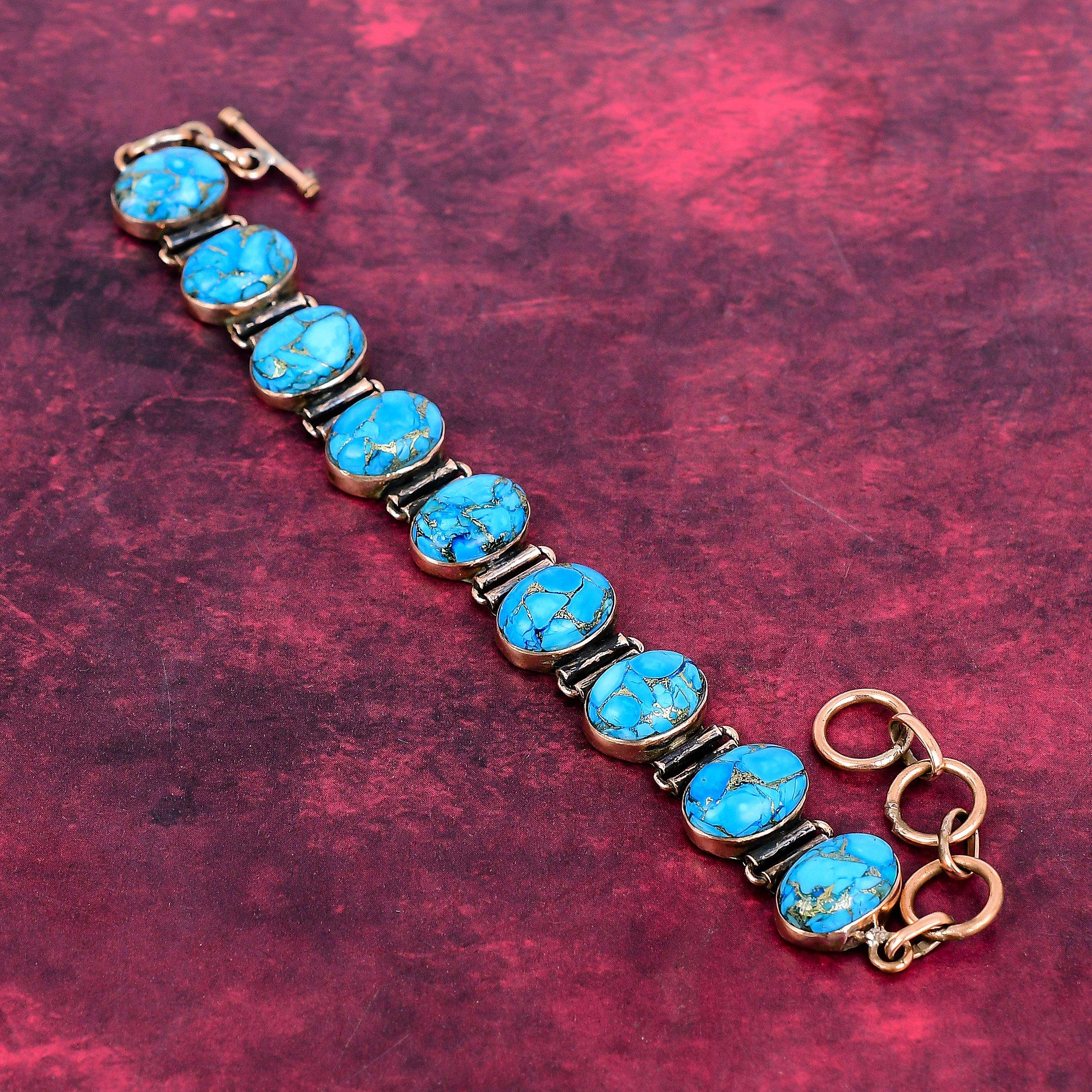 

Copper Blue Turquoise Bracelet Copper Adjustable Chain Bracelet Gemstone Jewelry Adjustable