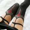 Sexy Black Garter Socks Women Open Crotch Thigh-high Silk Stockings Female Suspender Garter Belt Long Socks Red Line Pantyhose