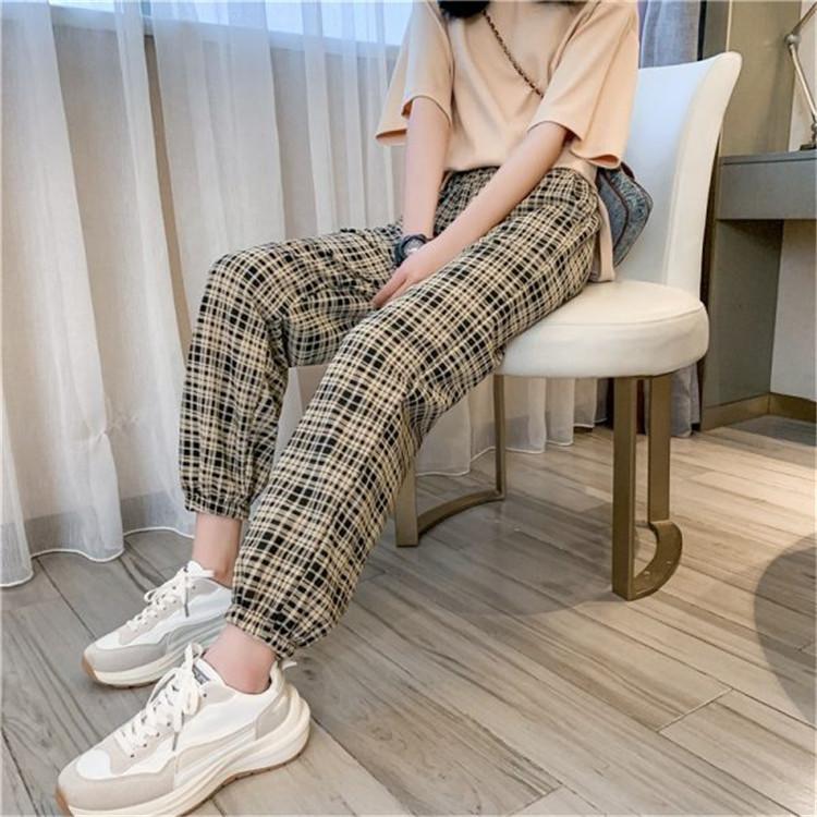 

Новые женские брюки леггинсы новые весенние и осенние клетчатые маленькие свободные повседневные спортивные штаны XL
