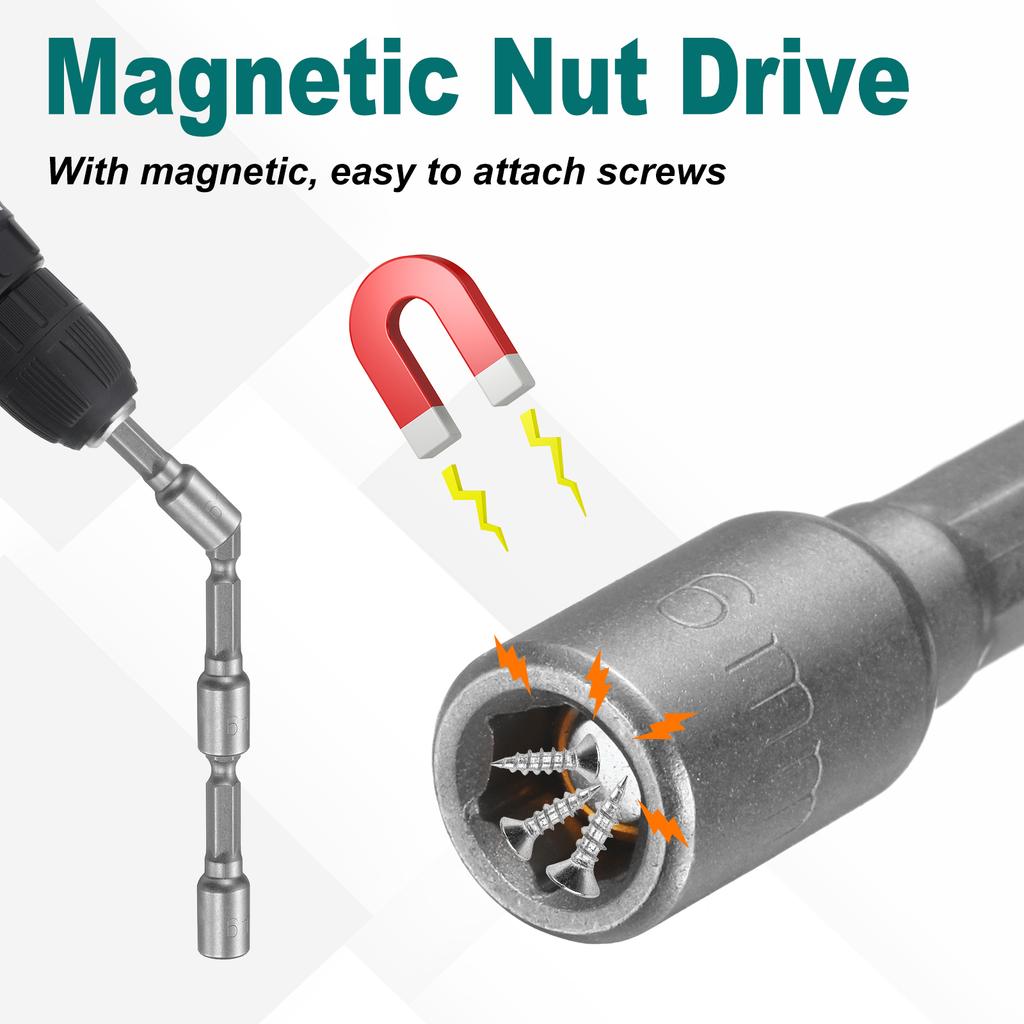 12Pcs 6-13mm Magnetic Hex Socket 1/4" Hex Shank CR-V Steel Quick-Release Impact Driver Socket Wrench for Impact Drill Power Nut