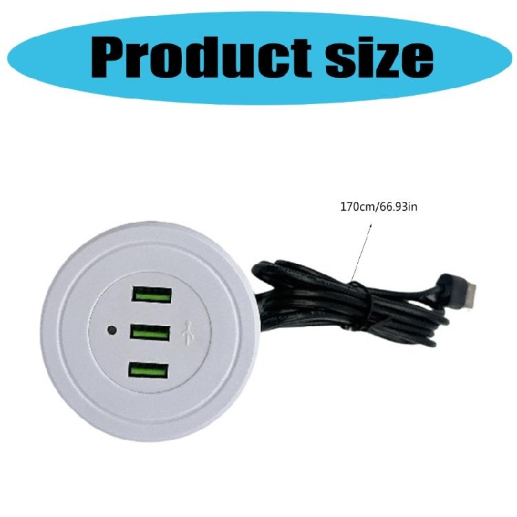 Space Saving Double USB Power Socket 2 USB 1 Type C 170CM Cable Recessed Charger For Electronic Devices Tablets Readers