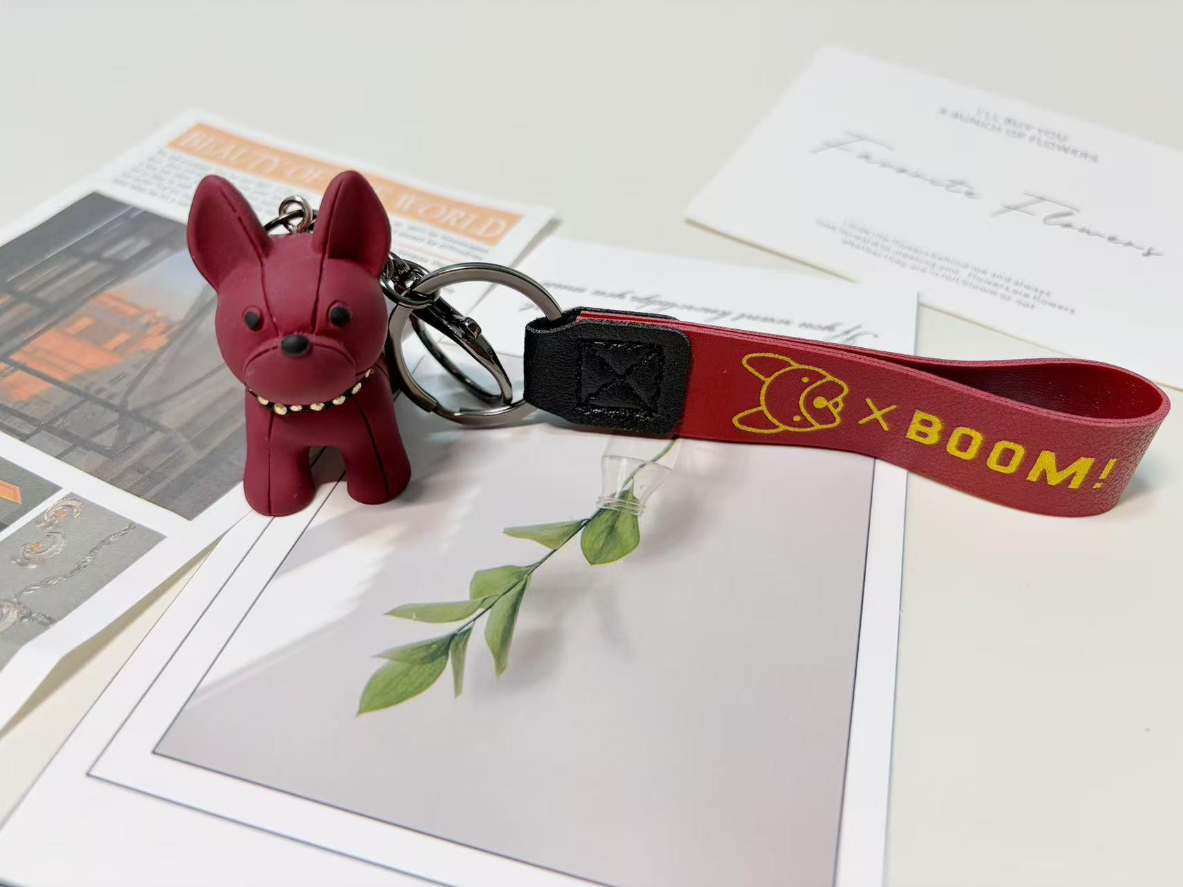 Trendy Resin French Bulldog Keychain - Cute Cartoon Bulldog Pendant кларет