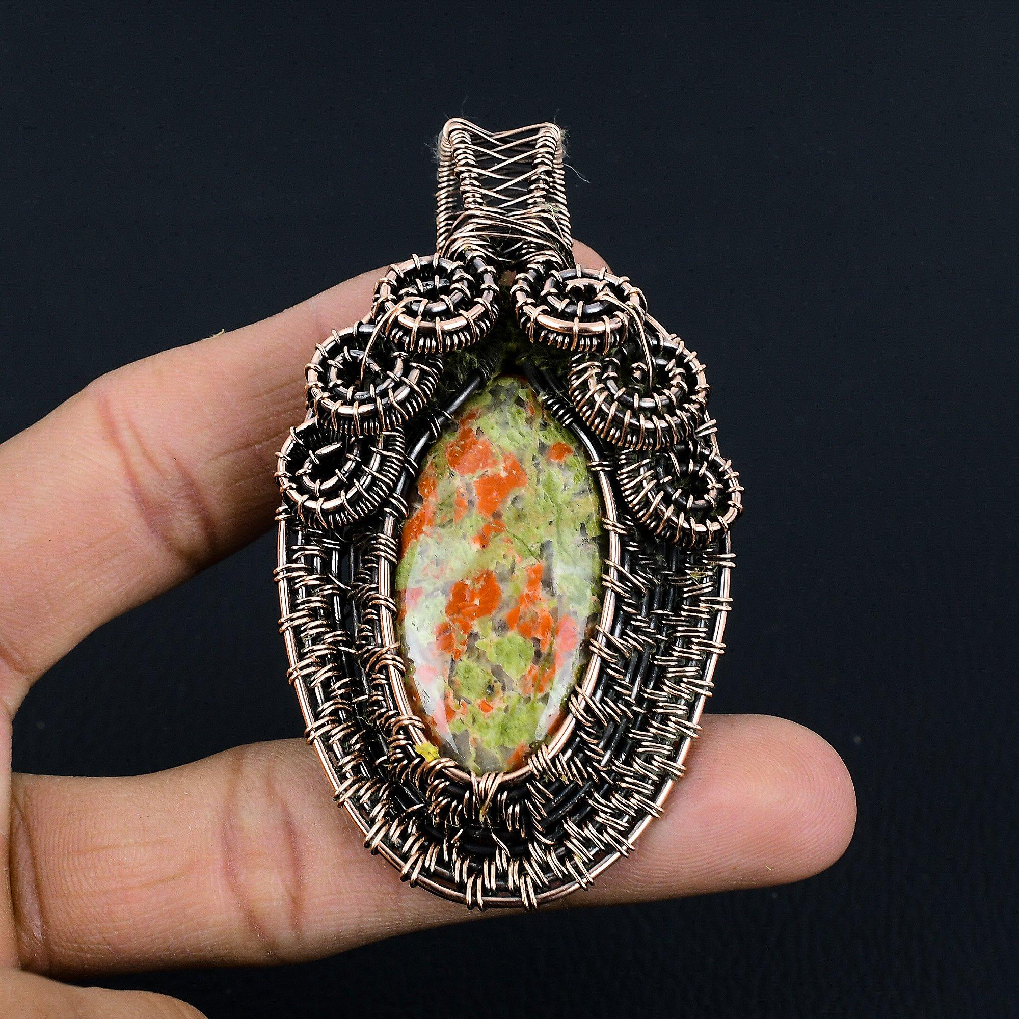

Unakite Pendant, 999 Copper Wire Wrapped Jewelry, Gemstone Jewelry Pendant, Handmade Wedding Gift Jewelry 2.52 Inches