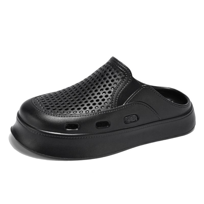 

Обувь Hole Shoes Мужские повседневные нескользящие пляжные сандалии с толстой подошвой, дышащие, мужские тапочки-мешки 44/45 чёрный