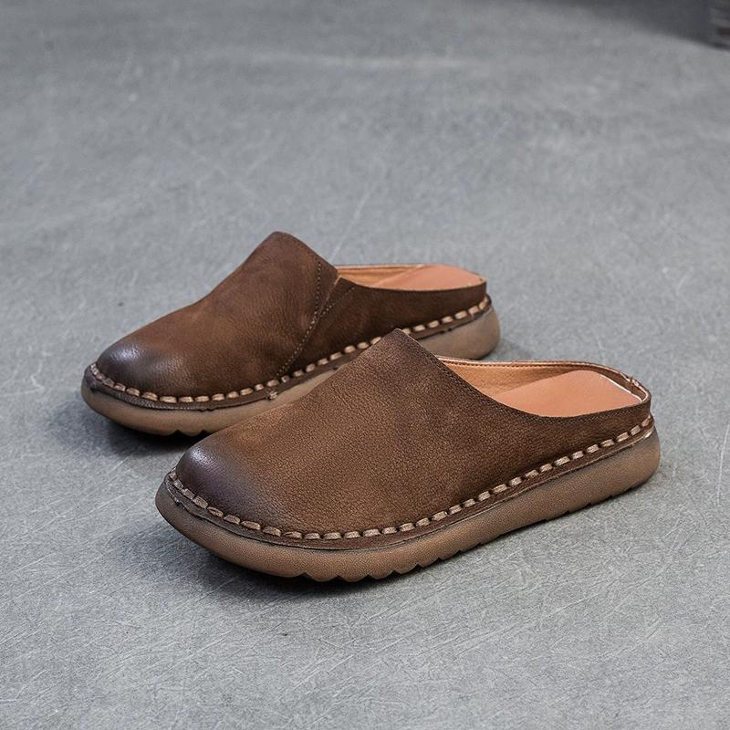 

Модные GKTINOO 2025 Лето Новые Натуральная Кожа Мягкая Подошва Плоские Шлепанцы Ручной Работы Ретро Женская Обувь Уличные Слайды 235