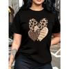 Damen Leo-Print Herz-Design T-Shirt Applikation Grafik Rundhalsausschnitt Kurzarm Atmungsaktiv Mittlere Dehnung Ganzjahres-Kombination