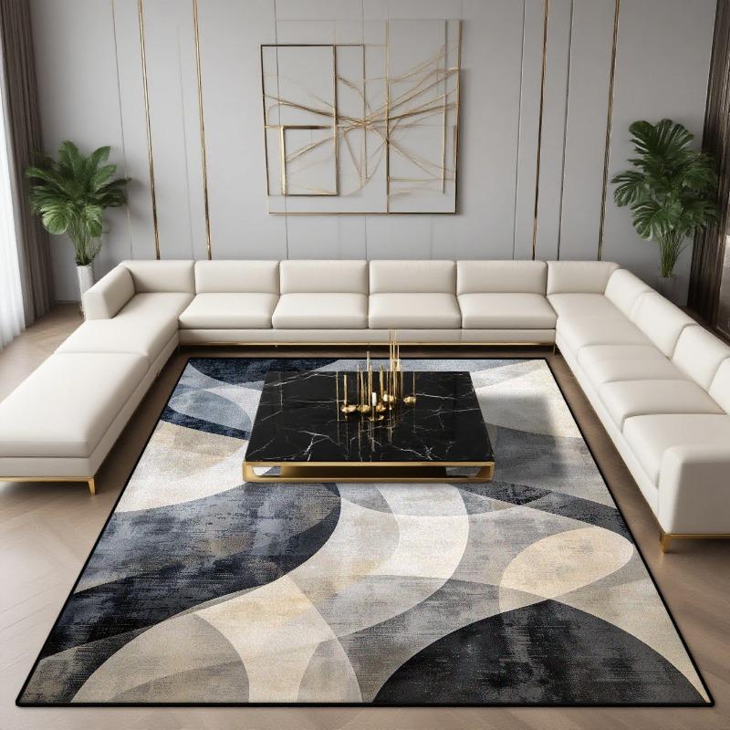 Alfombra Geométrica Abstracta de Lujo Moderno para Sala de Estar Diseño Negro Dorado Decoración del Hogar Interior Alfombra de Área Grande Decoración del Hogar de Lujo