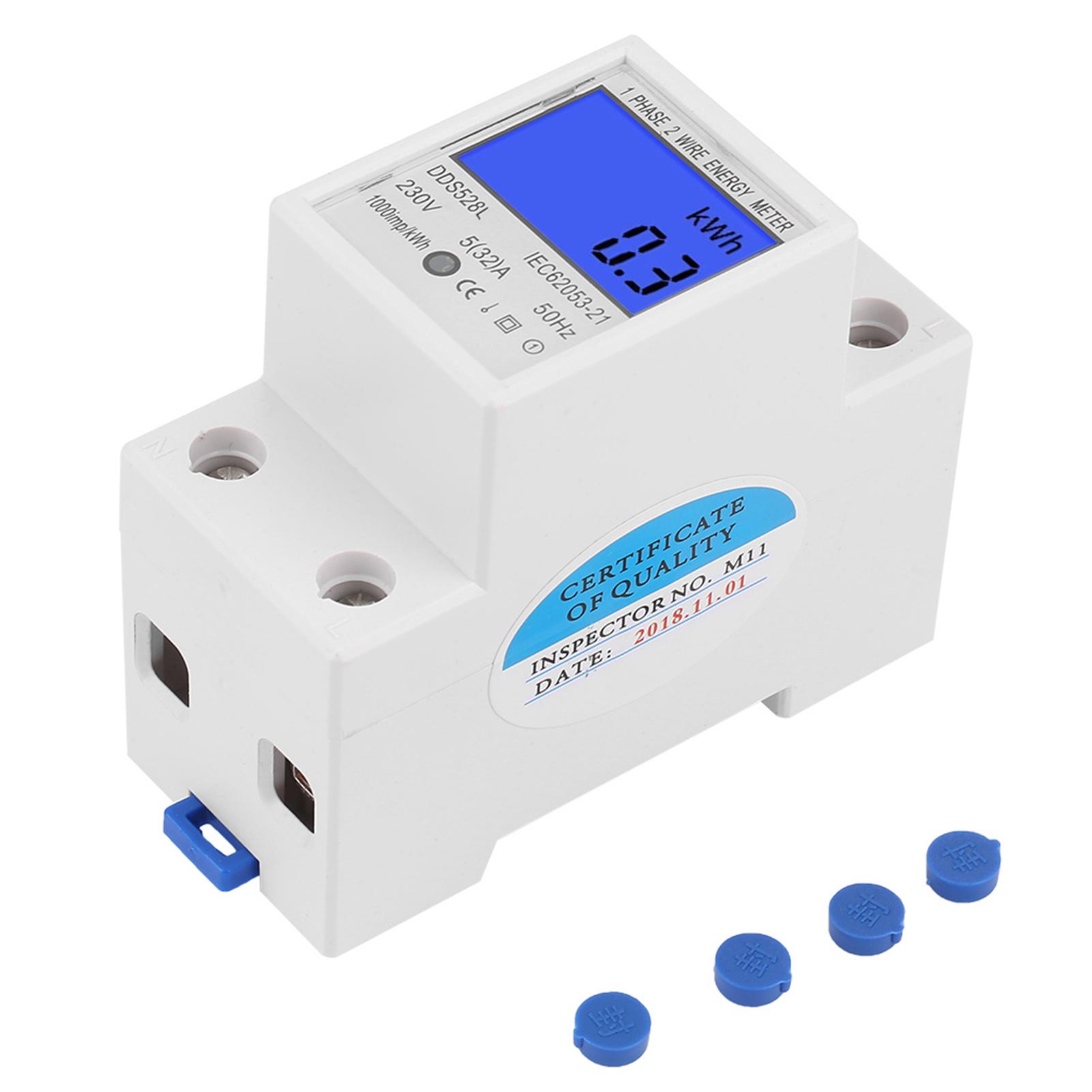 

532A 230V 50Hz LCD Backlight Single Phase Energy Meter Watt KWh Meter DIN Rail Mounting