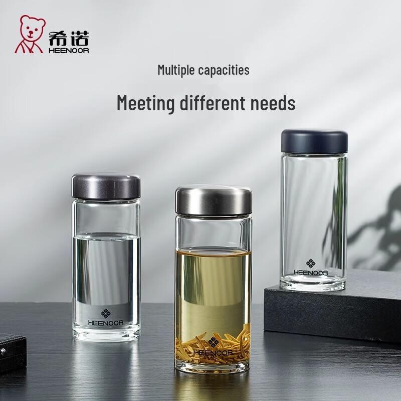 HEENOOR Portable High Borosilicate Glass Water Bottle