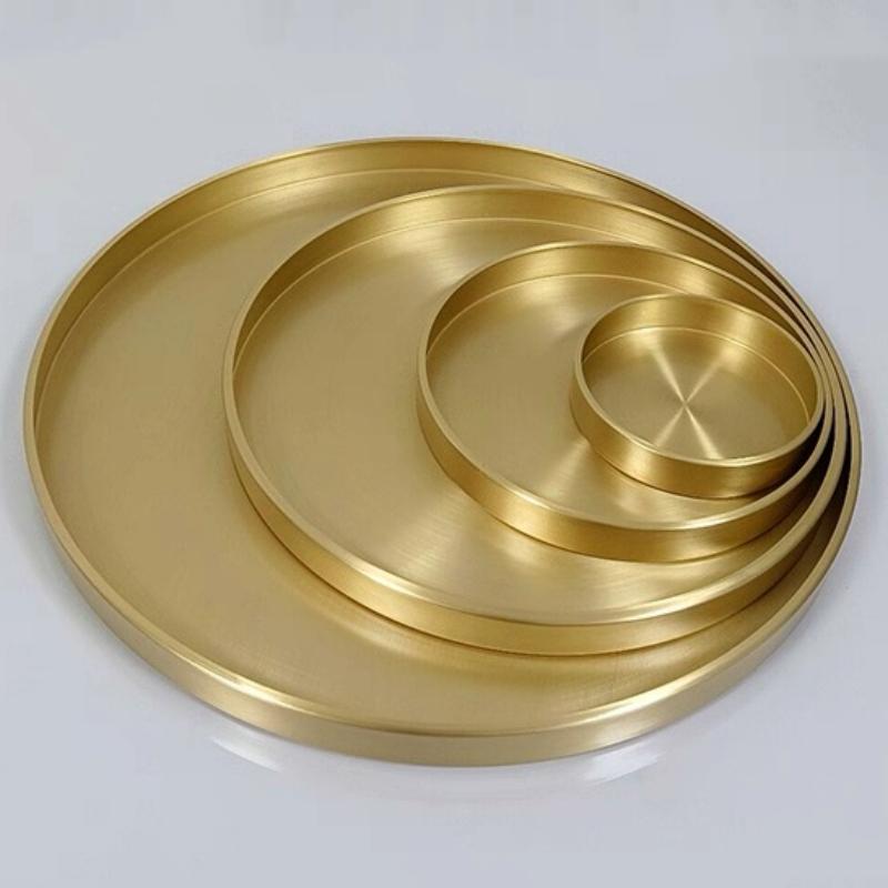 Multiple Sizes Polishing Brushed Texture Circle Shape Tray,Brass Tea Disc Home Cheese Food Plate,Snack Disc Table Decoration