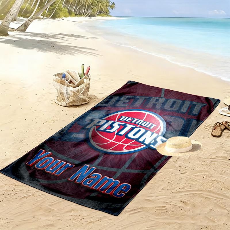 Name Custom Detroit Pistons Print Beach Towel, Large Soft Quick Dry Towel for Beach Camping Swimming