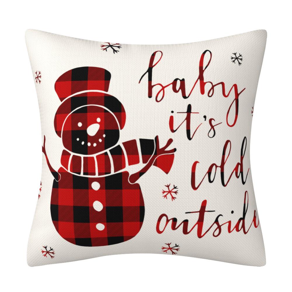 New Christmas Festive Red Plaid Snowman Pillow Case Linen Cushion Cover Sofa Pillow Case