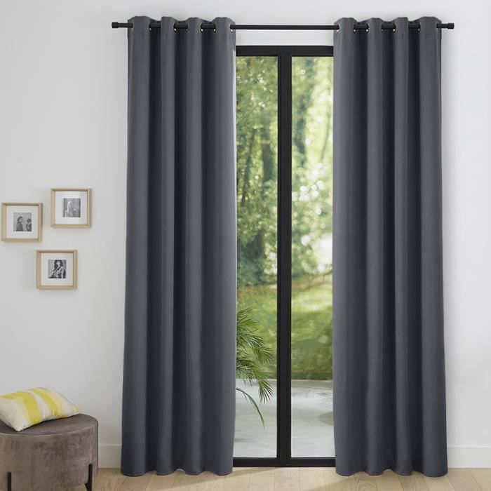 Set of 2 Thermal Blackout Curtains - Anthracite Grey - 140 X 260 Cm