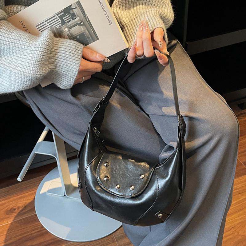 Trendy Fashion Rivet Handbag, High-end Texture Large-capacity Women's Underarm Bag, Retro Design Hobo Crossbody Bag KTB