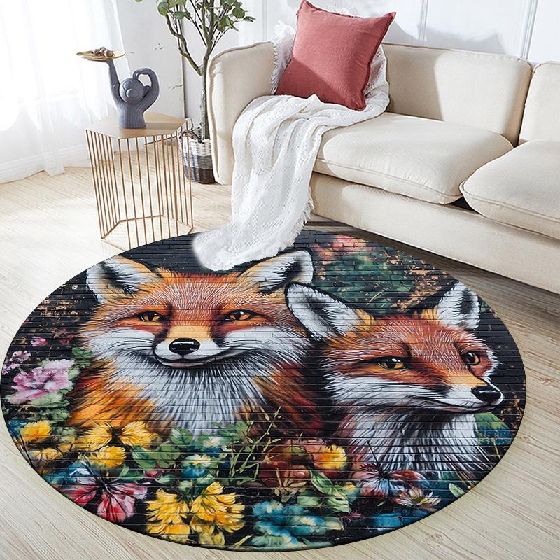 City Fox,Round Area Rug,Carpet Rug for Living Room Bedroom Sofa Playroom Decor,Non-slip Floor Mat
